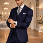 Elegant Man in Navy Blue Wedding Suit