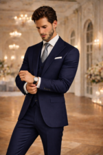 Elegant Man in Navy Blue Wedding Suit