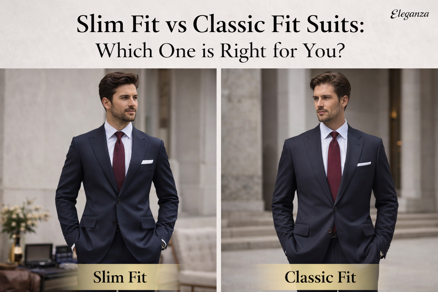 slim fit vs classic fit suits comparison mens tailored suits Eleganza Traders guide