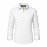 Men's white classic dress shirt with long sleeves and tailored fit, premium formal menswear.