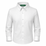 Men's white classic dress shirt with long sleeves and tailored fit, premium formal menswear.