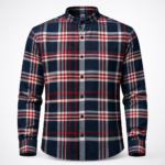 Navy Check Shirt with Mandarin Collar