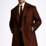 Men Brown Double Breasted Long Coat