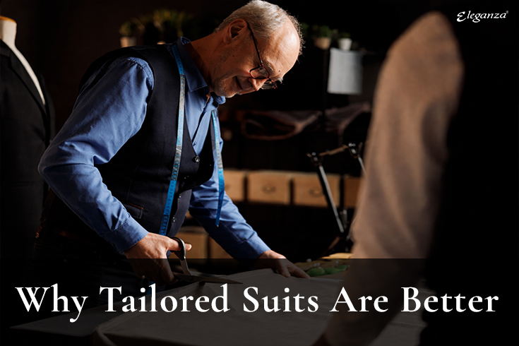 tailor cutting fabric for custom tailored suit craftsmanship Eleganza Traders