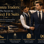 Tailor adjusting a suit on a client at Eleganza Traders showcasing perfect fit tailoring services and precision measurements
