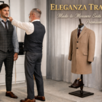 Tailor measuring a client for a made-to-measure suit at Eleganza Traders showcasing premium tailoring services and perfect fit