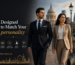 Professional man and woman wearing elegant tailored business suits in London with Big Ben background representing Eleganza Traders premium UK suits