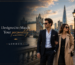 Professional man and woman wearing elegant tailored business suits in London with Big Ben background representing Eleganza Traders premium UK suits